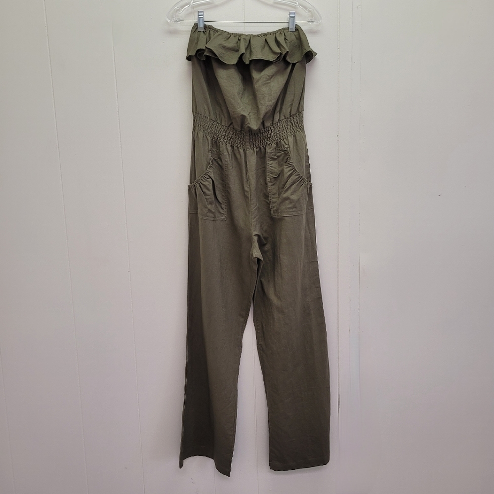 Love Culture Strapless Cotton Linen Blend Jumpsuit
